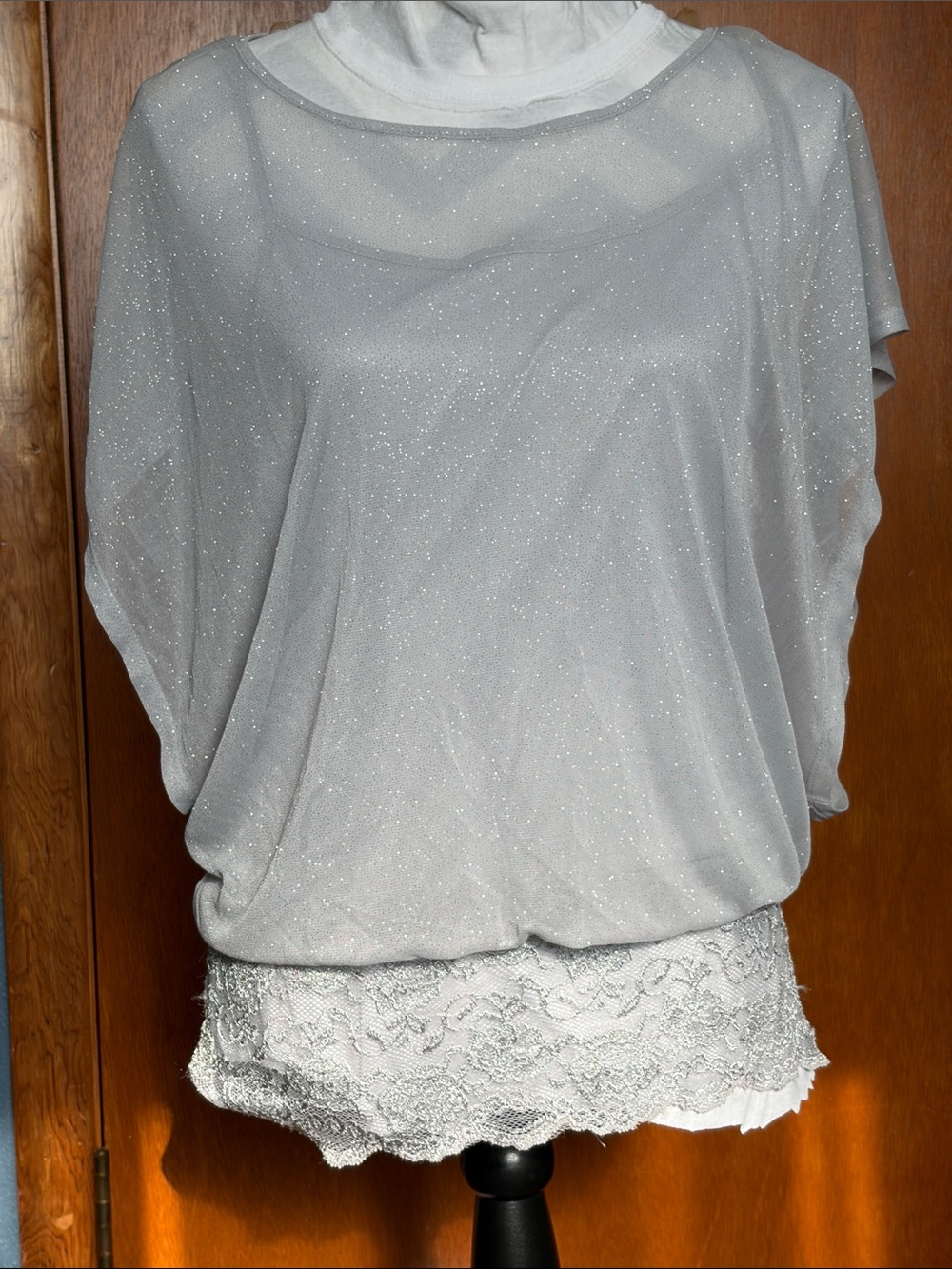 Maurices Silver Sparkle Lace Hem Blouse